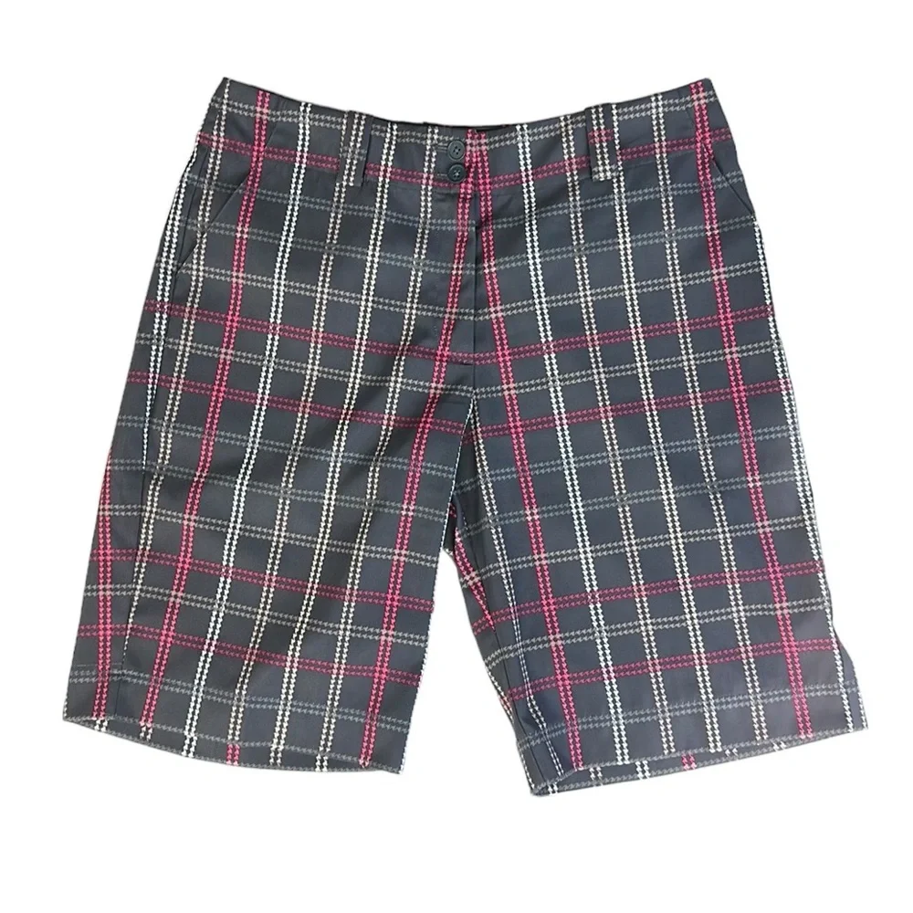Nike Golf Performance Fit Dry Women's Gray Pink White Plaid Golf Shorts Size 8M